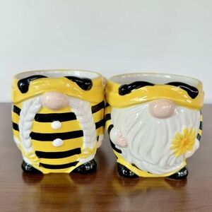 Ceramic Bumble Bee Gnome Coffee Mugs Set Of 2 Black + Yellow